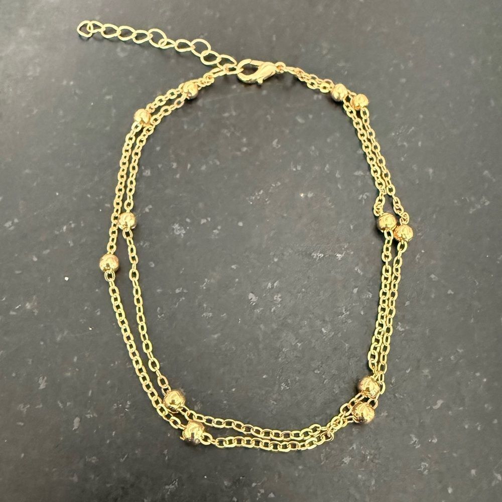 Unisex 14k Gold Plated Double Chain Anklet or Bracelet – Adjustable Size